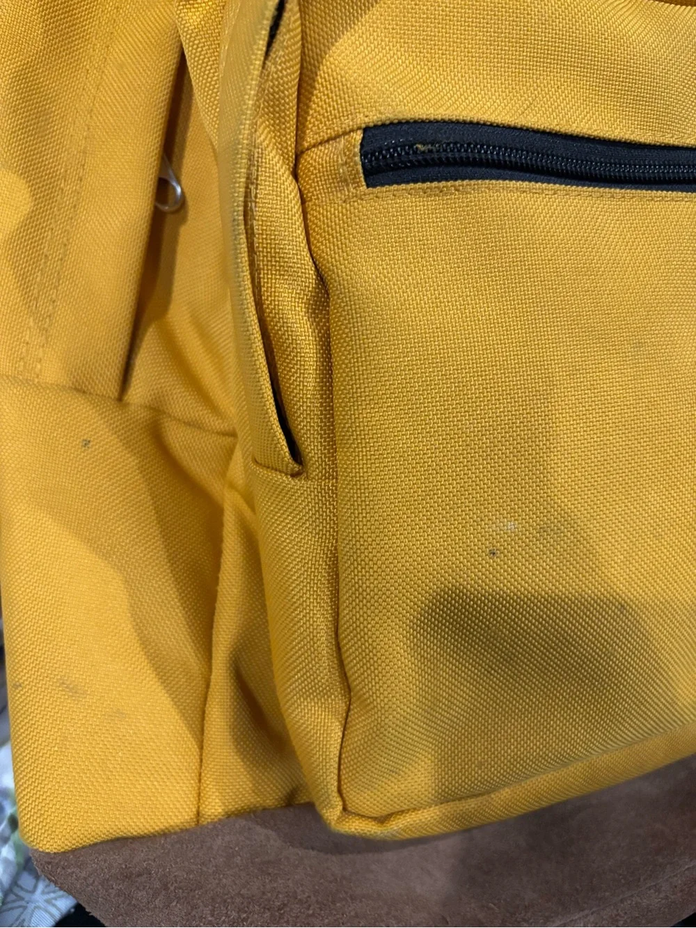 Jansport Yellow Backpack with Brown Suede Base